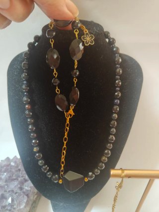 Parure Ossidiana e Onice Nera Dorata