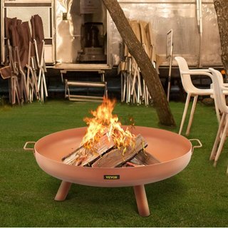 Fuoco da 30 Pollici, Braciere Rotondo in Acciaio al Carbonio per Uso all'Aperto, Giardini e Campeggio, con Foro di Drenaggio, Manici Portatili e Palo per Legna, Marrone