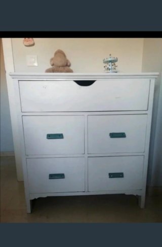 Cómoda blanca 5 cajones madera maciza