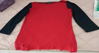 Camiseta Ralph Lauren Mujer Roja y Negra Talla S