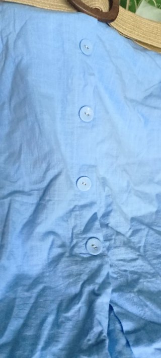 Conjunto lino celeste top y falda mujer