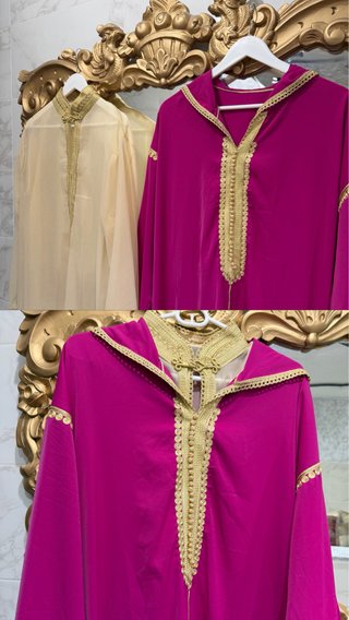Jelaba dos piezas beige y rosa viste L hasta XL