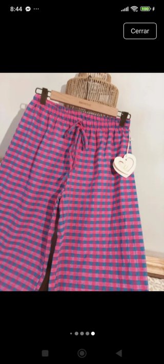 Pantalón cuadros Vichy azul y rosa