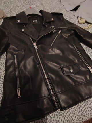 Cazadora Biker Polipiel Zara Negra talla M