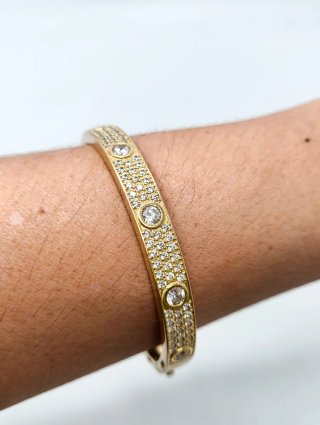 Pulsera Brazalete Oro 18k estilo Cartier circonita