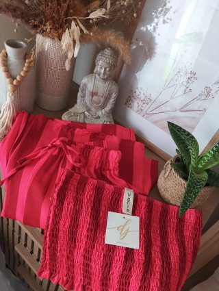 Conjunto Top y Pantalones Rayas Coral Neón