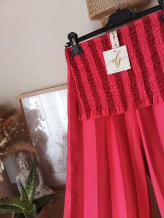 Conjunto Top y Pantalones Rayas Coral Neón