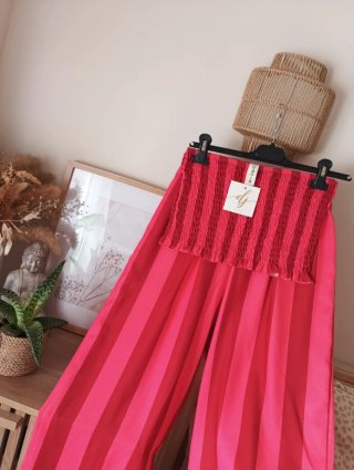 Conjunto Top y Pantalones Rayas Coral Neón