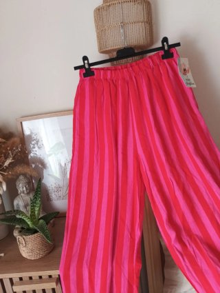 Pantalón Boho Rayas Bicolor Rosa y Rojo