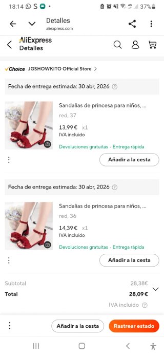 Sandalias tacón niña con velcro rojas T36 y T37