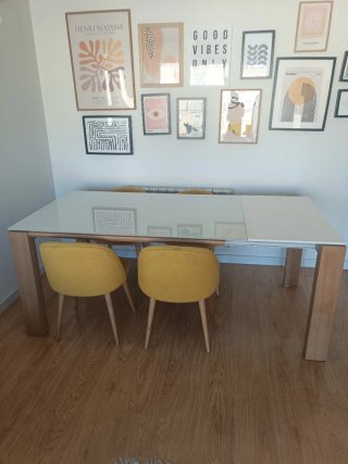 Mesa Comedor Cristal templado y Madera de roble.