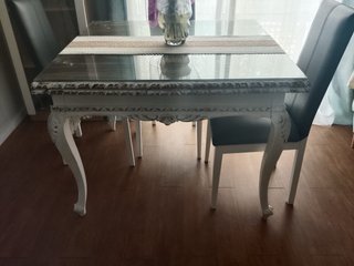 Mesa comedor vintage madera maciza cristal