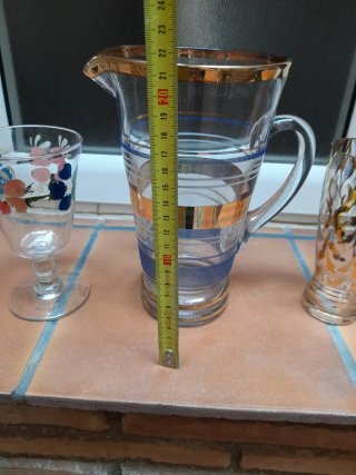 Lote Jarra y Vasos Vintage Cristal Dorado