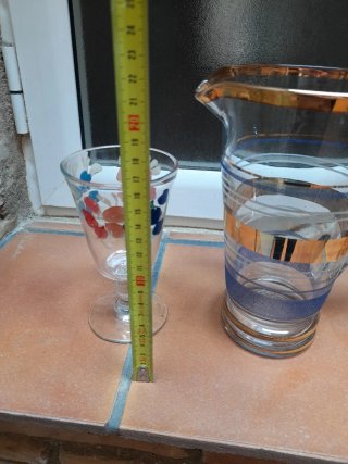 Lote Jarra y Vasos Vintage Cristal Dorado