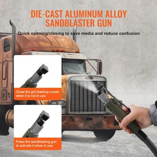 Sandblaster de 10Gal/40L Equipado con Válvula de Cierre de Boquilla Manómetro Boquilla de Cerámica Manguera de 2.5m Embudo de Llenado Trampa de Agua Ruedas de Goma de 6" Potente Equipos de Sandbla...