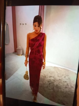Vestido de fiesta morado y rojo