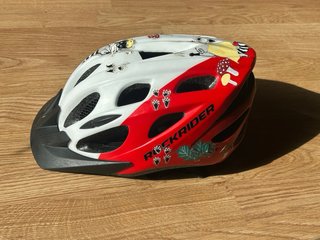 Casco Rockrider blanco y rojo con visera