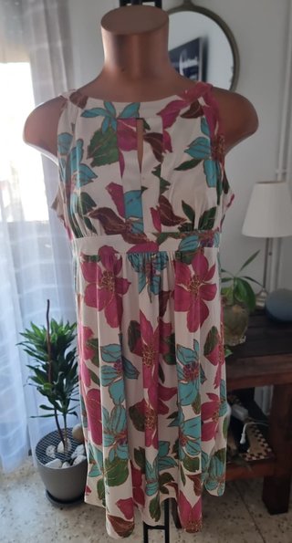 Vestido Verano Flores Beige Multicolor