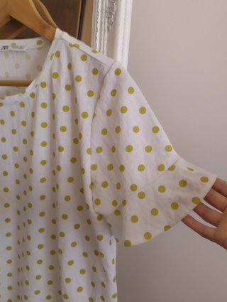 Zara Top Cropped Bolas Verdes Branco S