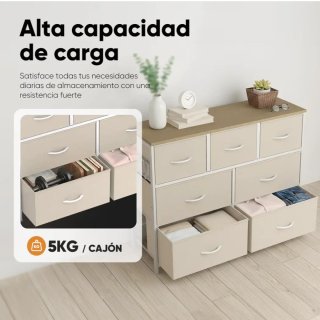Cajonera o cómoda 7 cajones beige base madera