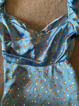 Zara Vestido Corto Seda Azul Veraniego Flores