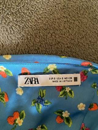 Zara Vestido Corto Seda Azul Veraniego Flores