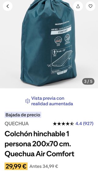 Colchón Hinchable Quechua Comfort Individual