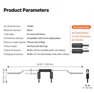 Barra de Sentadillas de Seguridad, Barra de Sentadillas de 700 LBS, Accesorio de Barra de Sentadillas de Seguridad con Almohadillas para Hombros y Brazos, Barra de Peso de 28 mm de Diámetro, Ideal...