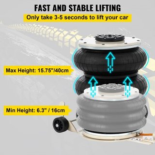 Gato Neumático de 5 Toneladas/4999.9 kg Gato de Aire de Triple Bolsa Altura de Elevación 16.5-40.6 cm Gato Inflable para Automóviles Gato de Aire Neumático 4999.9 kg de Capacidad Elevación Extrema...
