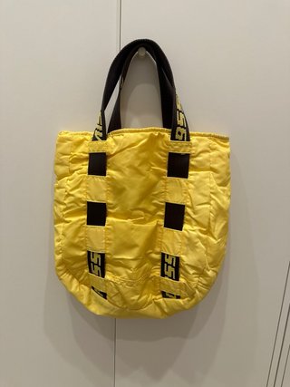 Borsa shopper gialla con logo