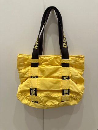 Borsa shopper gialla con logo