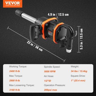 Llave de impacto de aire de 1 pulgada, pistola de impacto, hasta 3160 ft-lbs de par de inversión