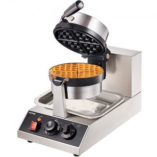 Máquina de Waffles Redonda Comercial 1300W Rotativa de Placa Antiadherente 220V
