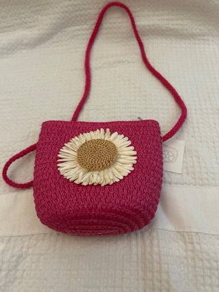 Bolso rafia niña flor rosa