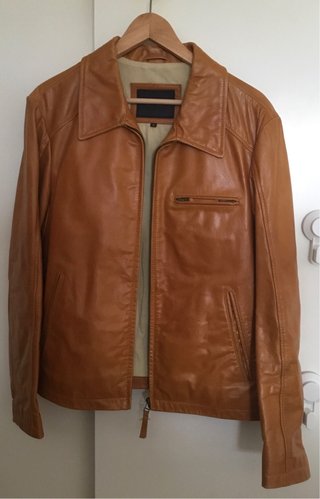 Chaqueta de cuero hombre marrón/naranja