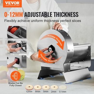Cortadora de Verduras Eléctrica, Máquina de Cortar Comercial Ajustable de 0-0.5"/0-12mm, Convertible a Manual, Máquina Cortadora de Alimentos de Acero Inoxidable, para Papa, Limón, Tomate, Manzana