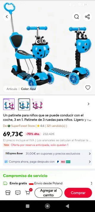 Patinete 3 en 1 para niños azul