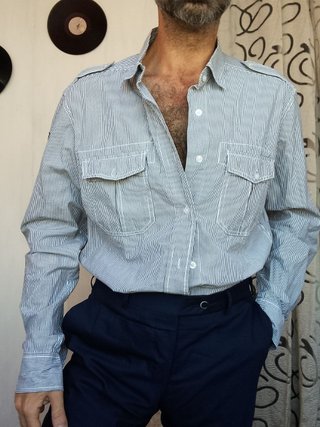 Camicia stile militare righe vintage bianco cotone