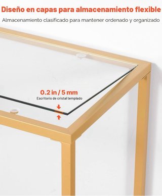 Mesa auxiliar metal/vidrio dorada