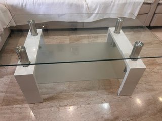 Mesa Centro Cristal, Metal y Madera Blanca