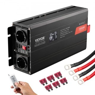 Inversor de Onda Pura, 2000 Vatios, Inversor de Potencia de DC 12V a AC 230V con 2 Salidas AC, 2 Puertos USB, 1 Puerto Tipo-C, Pantalla LCD y Control Remoto para Equipos Domésticos de Tamaño Media...