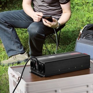 Inversor de Onda Pura, 2000 Vatios, Inversor de Potencia de DC 12V a AC 230V con 2 Salidas AC, 2 Puertos USB, 1 Puerto Tipo-C, Pantalla LCD y Control Remoto para Equipos Domésticos de Tamaño Media...