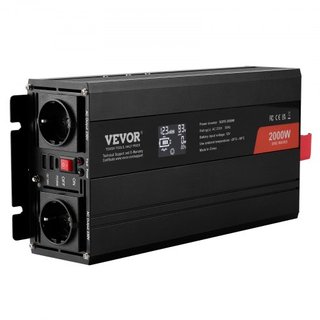 Inversor de Onda Pura, 2000 Vatios, Inversor de Potencia de DC 12V a AC 230V con 2 Salidas AC, 2 Puertos USB, 1 Puerto Tipo-C, Pantalla LCD y Control Remoto para Equipos Domésticos de Tamaño Media...