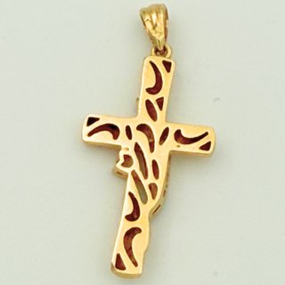 Colgante Cruz Oro 18K Flores Esmaltadas 3,50gr