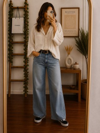 Blusa Lino Beige/Blanco