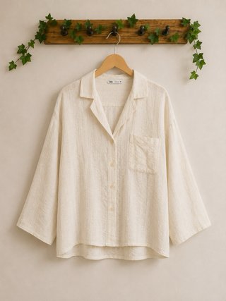 Blusa Lino Beige/Blanco
