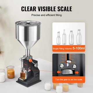 Máquina de Llenado de Líquidos Manual para Pasta, Llenador de Botellas de 5-100ml, Máquina de Llenado de Botellas Ajustable, Llenador de Líquidos de Acero Inoxidable con Tolva para Leche Agua Jugo...