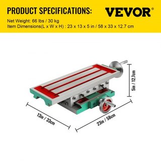 Mesa de Fresado 17.7×6.7 Pulgadas (450 x 170 mm) Mesa de Fresado de Deslizamiento Compuesto de 30KG Mesa de Trabajo Multifuncional Fresadora Cruzada de 2 Ejes 4 Direcciones para Todos los Soportes...