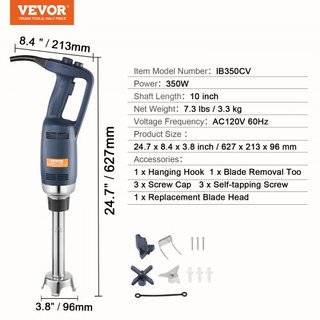 Batidora de Inmersión Comercial, Mezclador de Mano Pesado de 350W, Mezclador de Velocidad Variable Sin Escalas de 10 pulgadas con Cuchilla de Acero Inoxidable, Mezclador Portátil Multiusos para So...