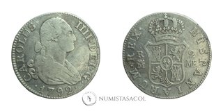 Moneda Carlos IV 2 Reales 1792 Madrid